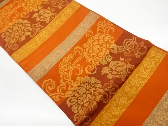 JAPANESE KIMONO / VINTAGE FUKURO OBI / WOVEN FLOWER ARABESQUE & STRIPE